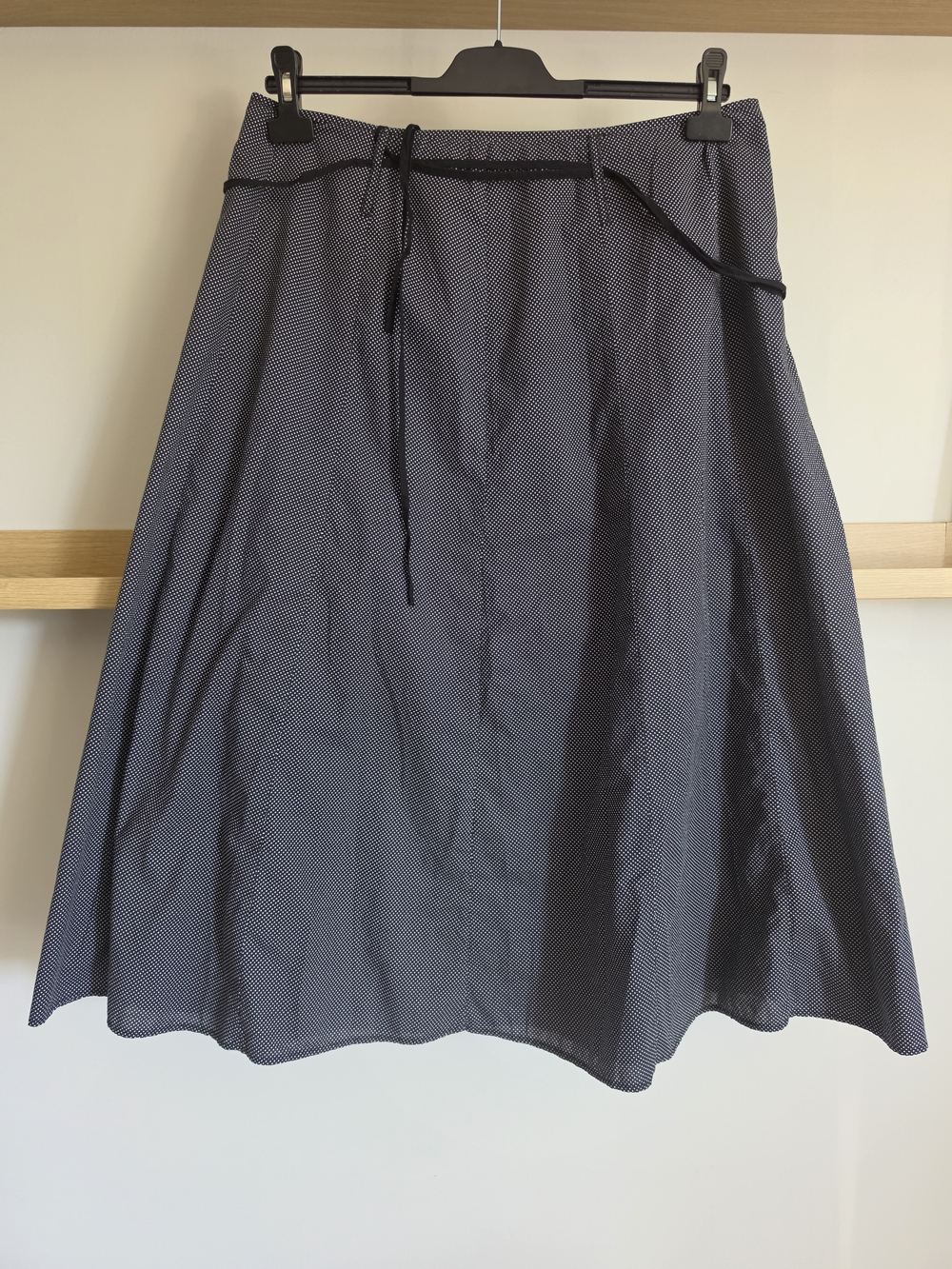 A-Line Black Microdot Skirt with Adjustable Tie Waist